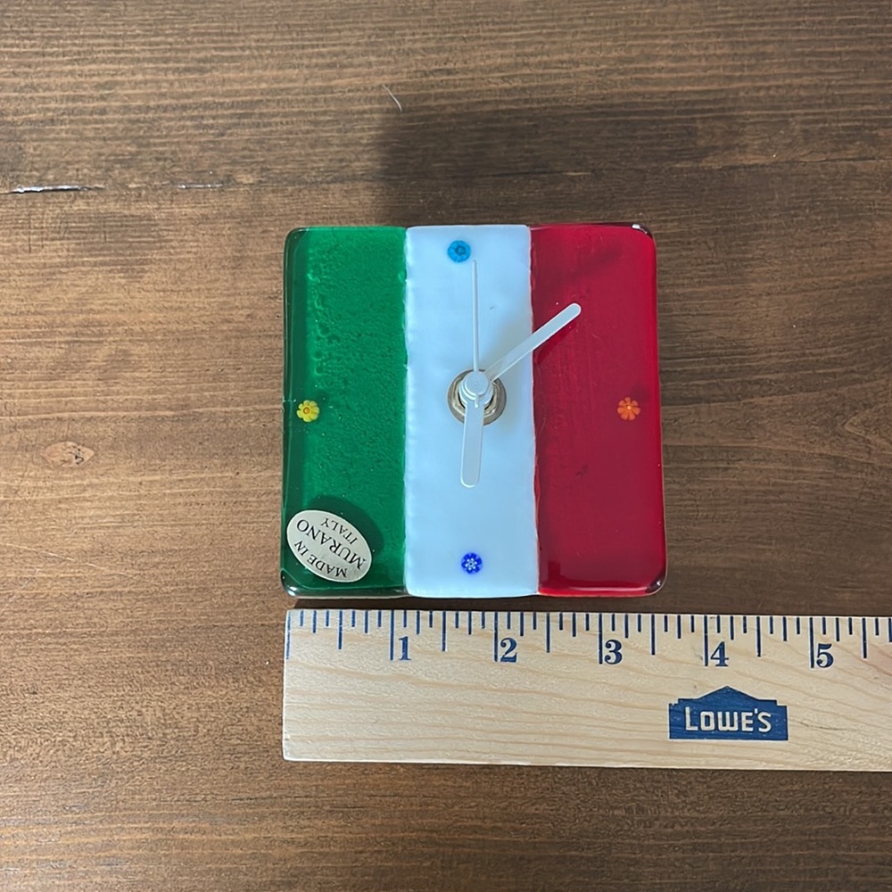 Murano Glass Clock. Italian flag. Small Desk or table clock. Made in Italy. - Picture 6 of 10